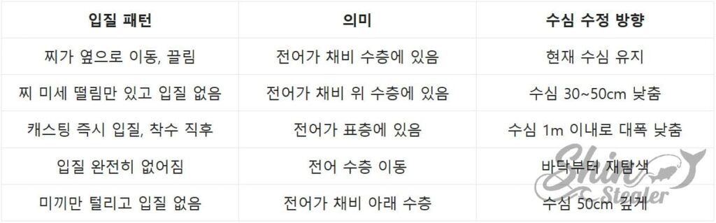 입질 패턴별 전어 낚시 수심 조절 정밀 진단표