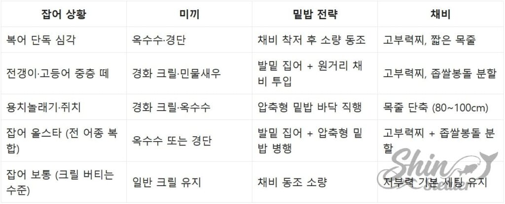 잡어 종류별 최적 미끼 및 채비 조합 상황별 정밀 대응표