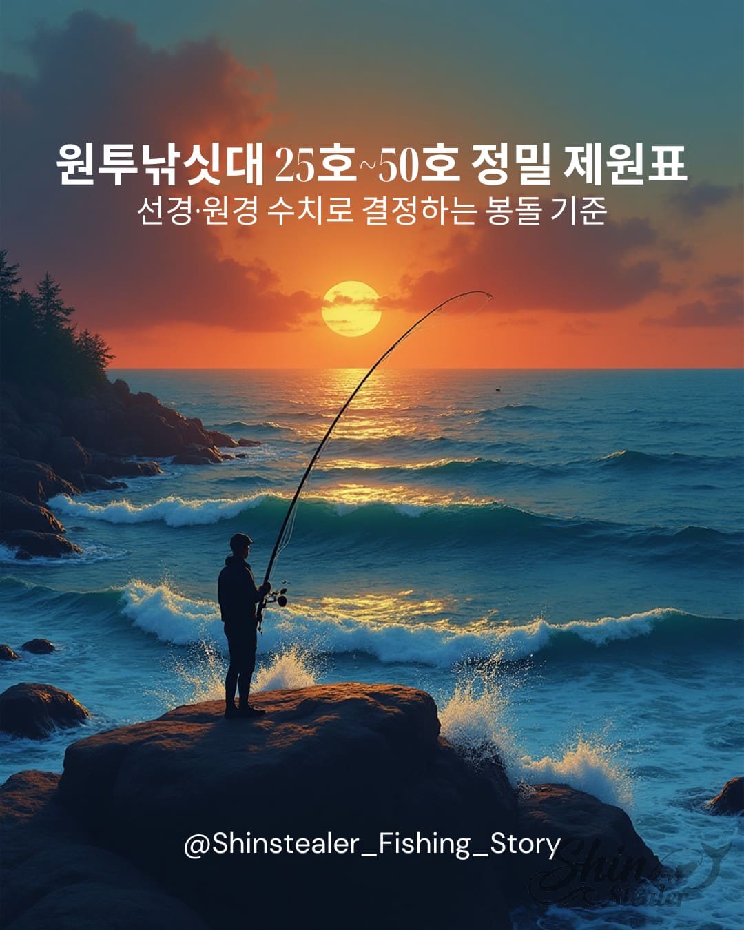 원투낚싯대 25호~50호 정밀 제원표 선경 원경 수치로 결정하는 봉돌 기준